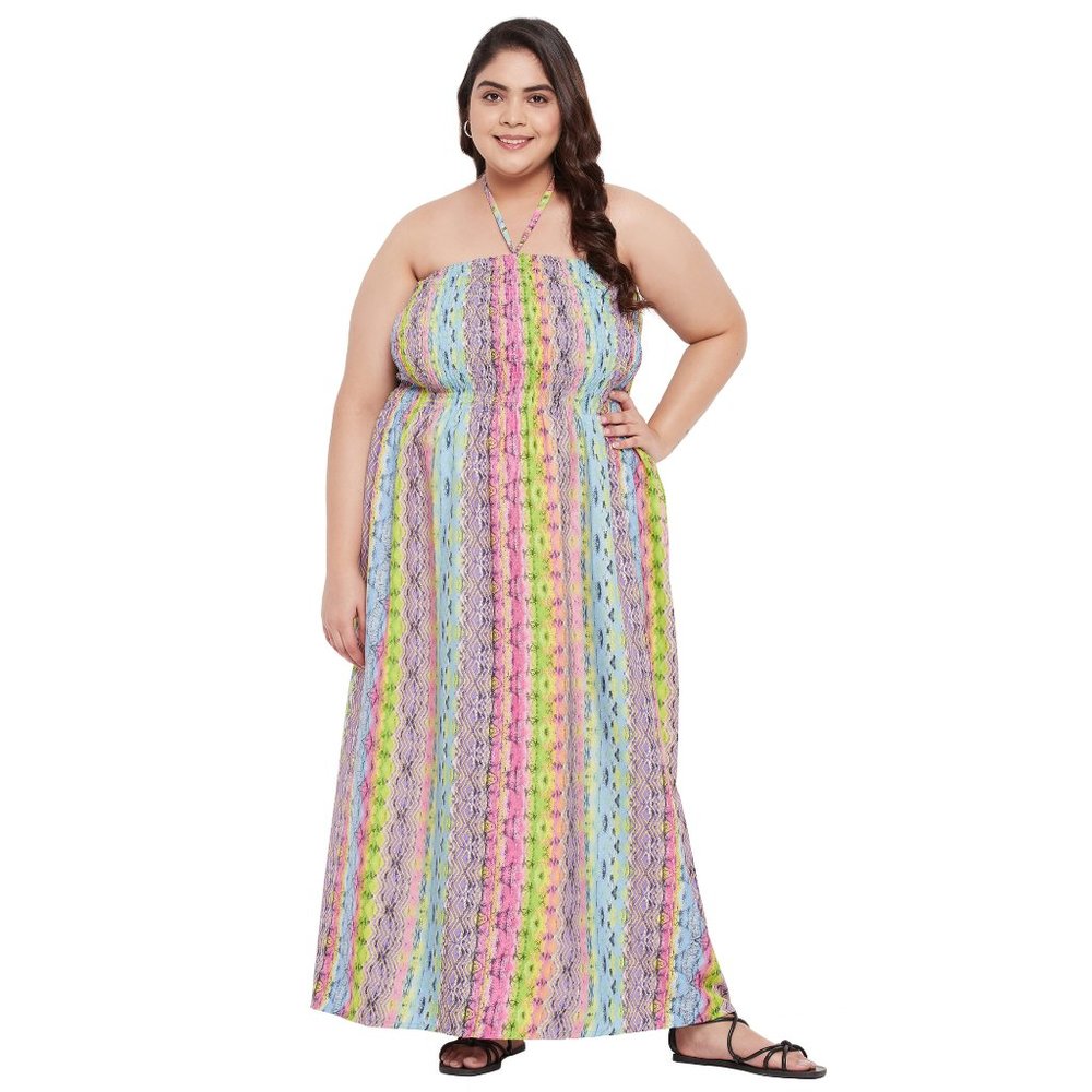 Geometric & Striped Print Multicolor Polyester Tube Dress for Women
